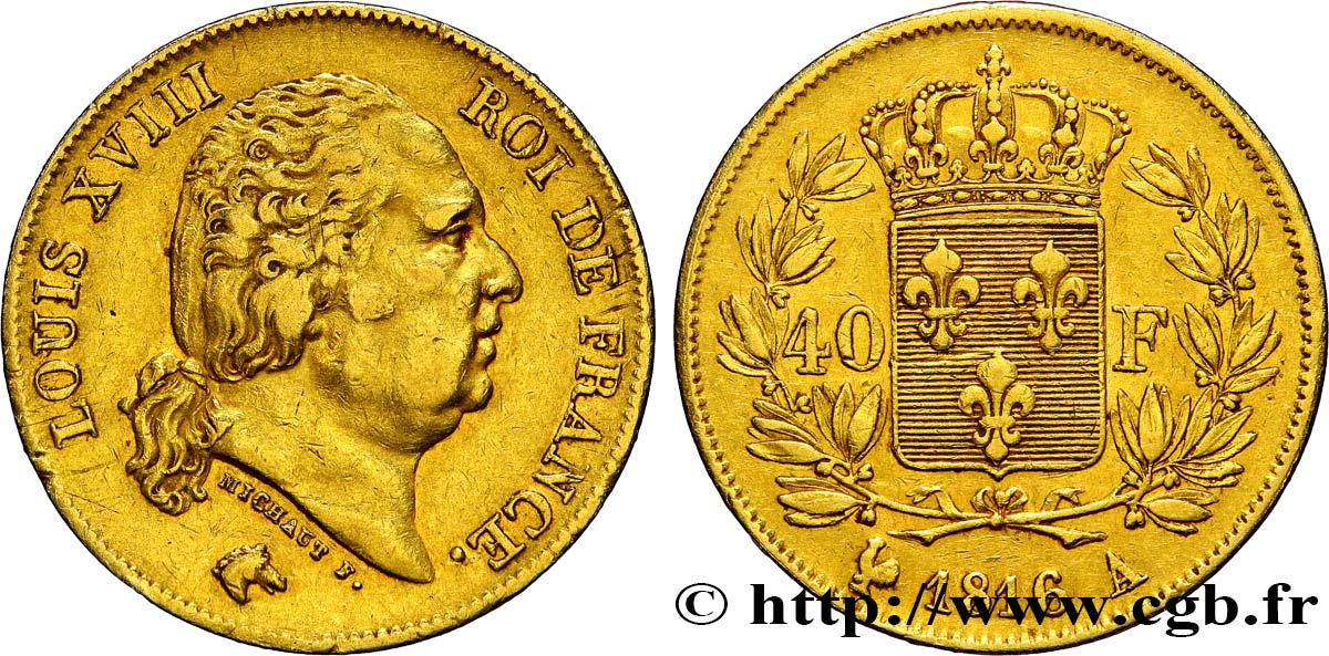 40 francs or Louis XVIII 1816 Paris F.542/1 TTB45 