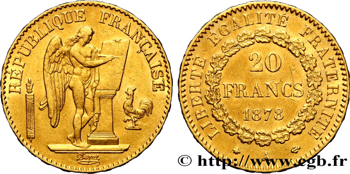 20 francs or Génie, Troisième République 1878 Paris F.533/6 MBC48 