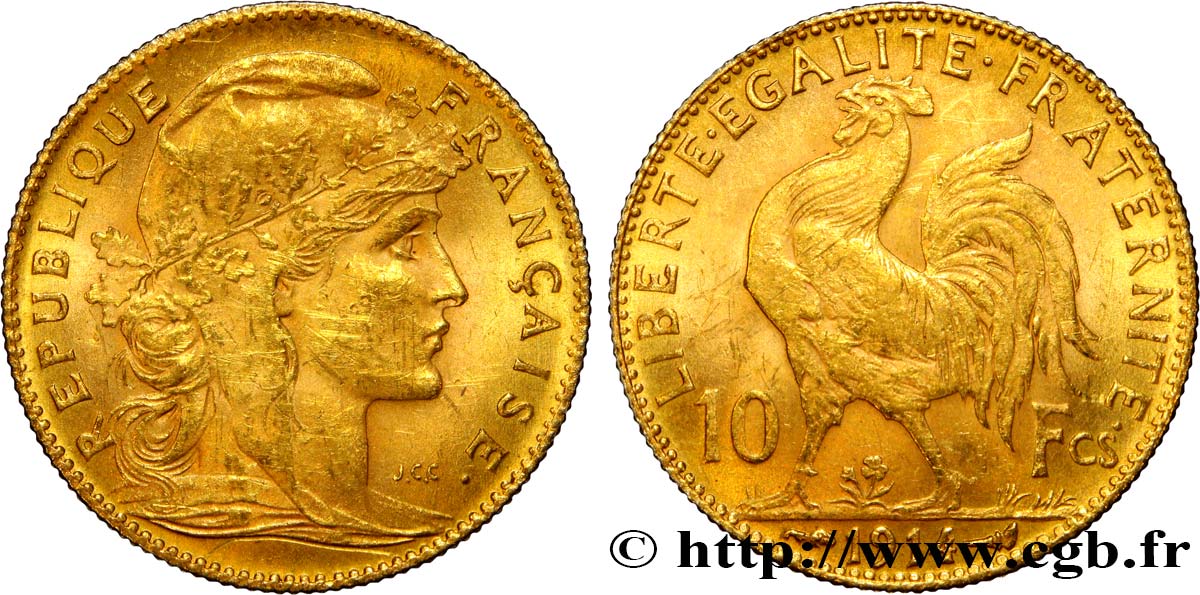 10 francs or Coq 1914 Paris F.509/14 MS60 