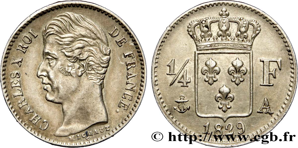 1/4 franc Charles X 1829 Paris F.164/29 AU58 