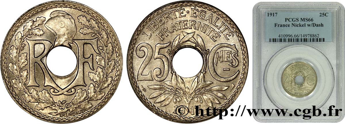 25 centimes Lindauer, Cmes souligné 1917  F.170/5 MS66 PCGS
