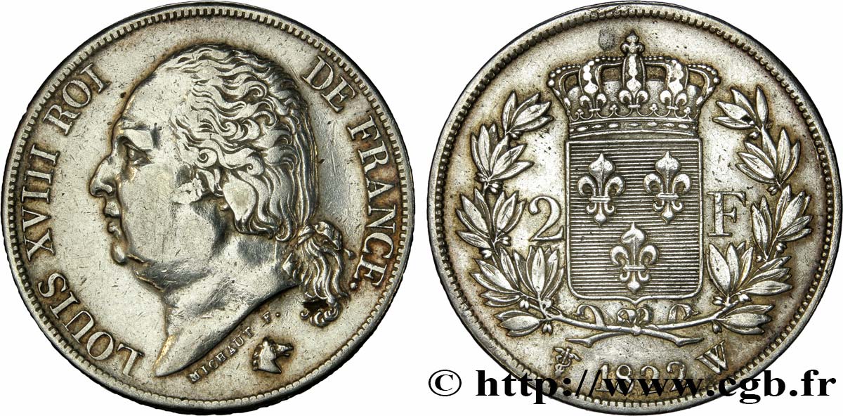 2 francs Louis XVIII 1822 Lille F.257/41 XF 