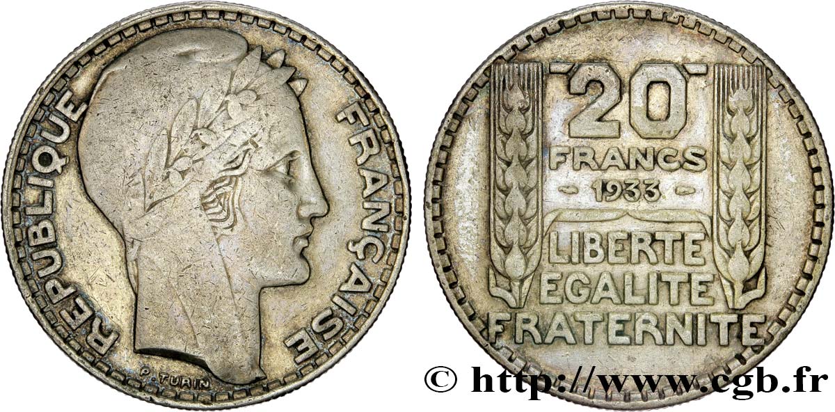 20 francs Turin, rameaux longs 1933  F.400/5 TB25 