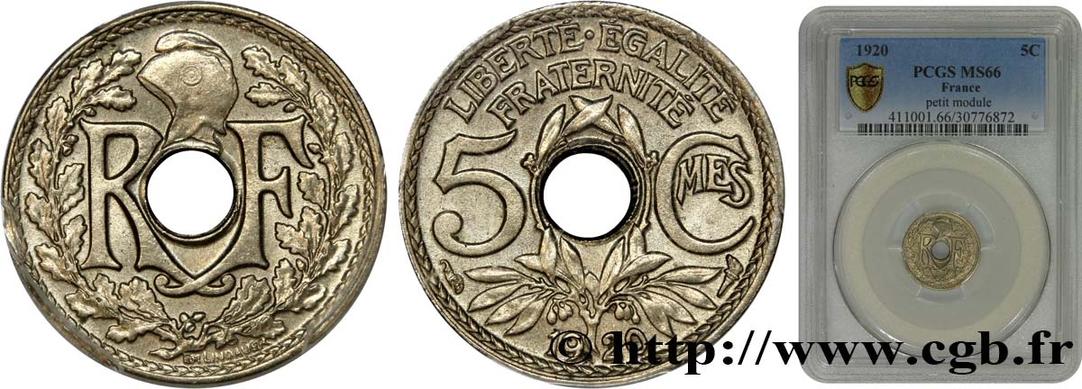 5 centimes Lindauer, petit module 1920  F.122/2 ST66 PCGS