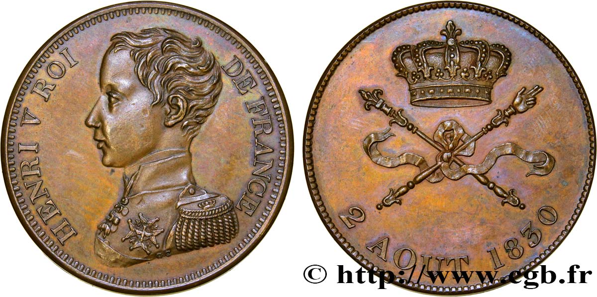 Module de 5 francs pour l’avènement d’Henri V 1830  VG.2687  AU58 