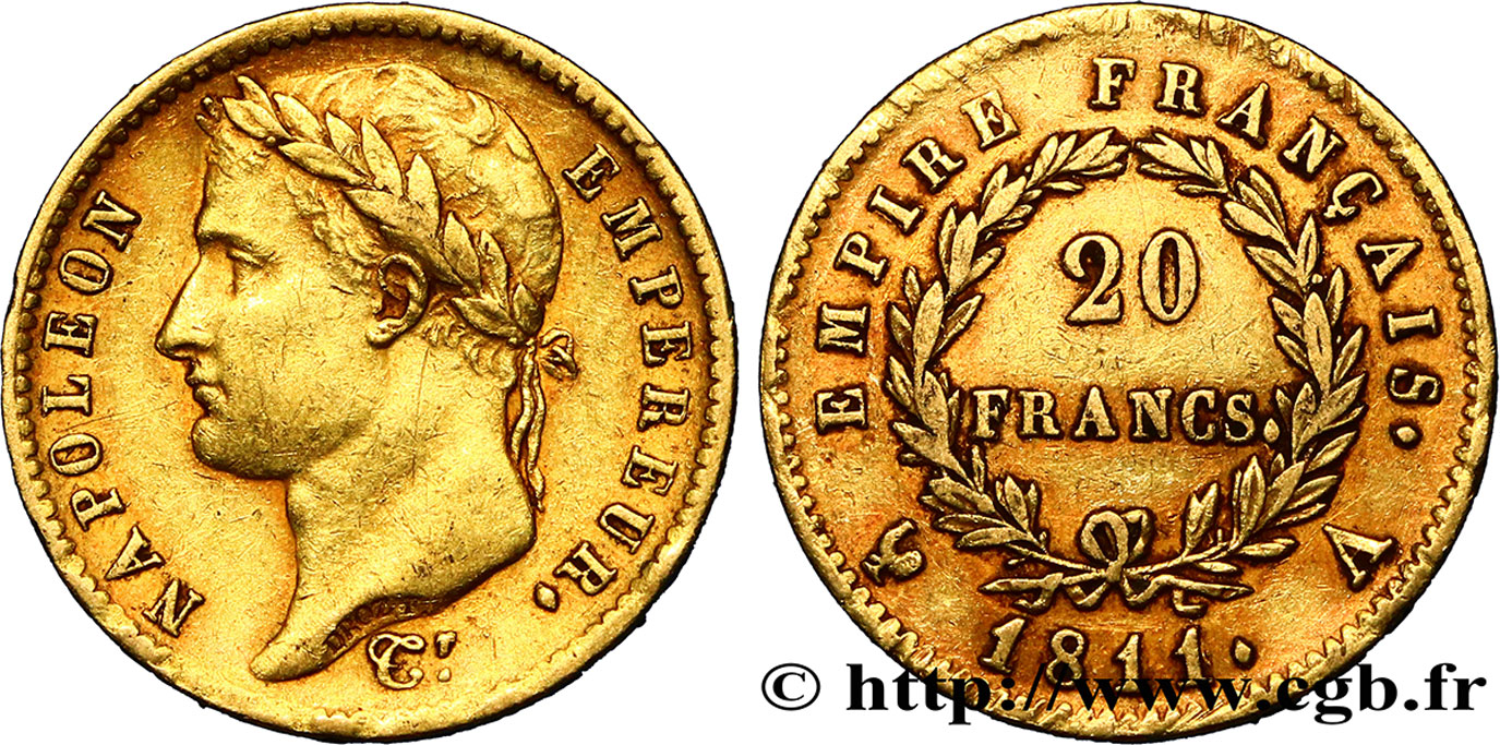 20 francs or Napoléon tête laurée, Empire français 1811 Paris F.516/16 BB45 