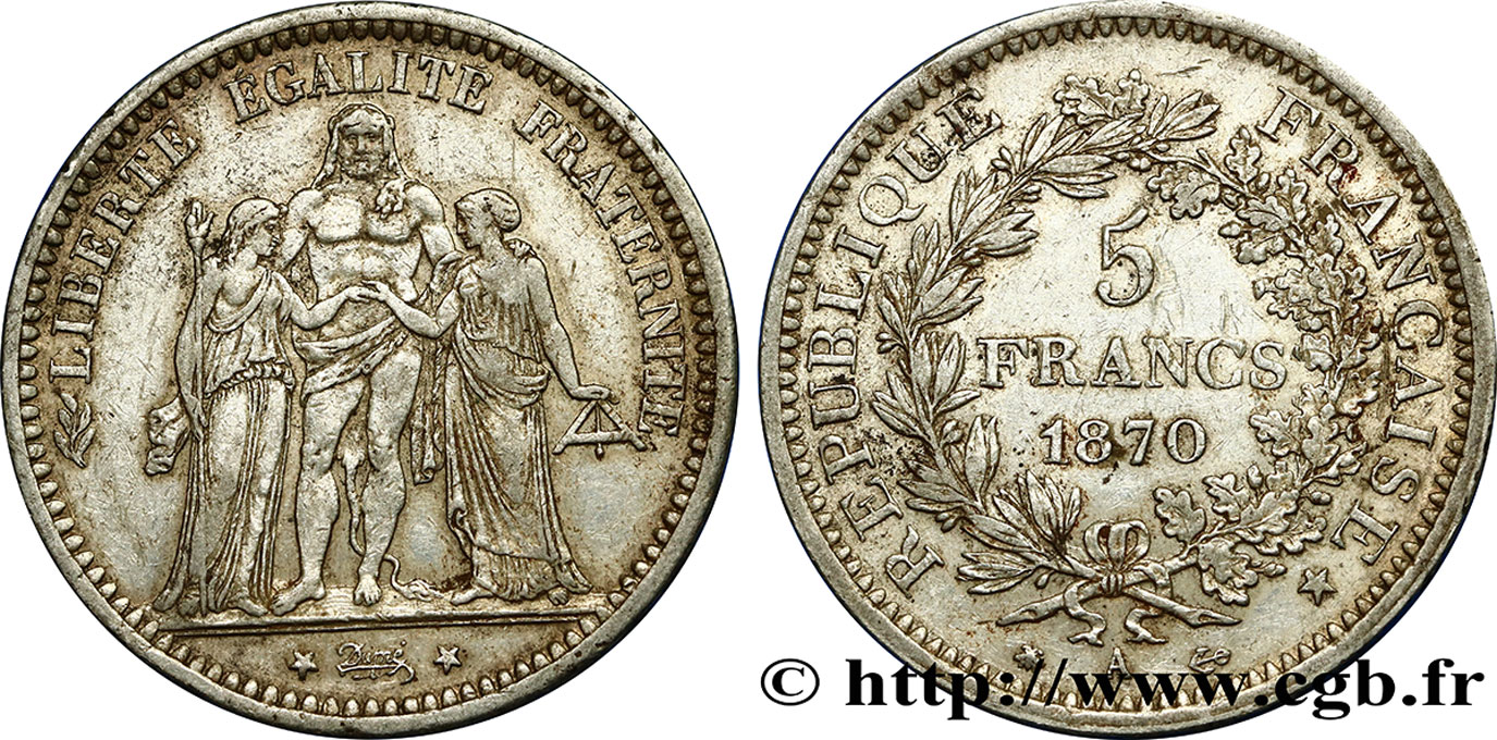 5 francs Hercule 1870 Paris F.334/1 XF42 