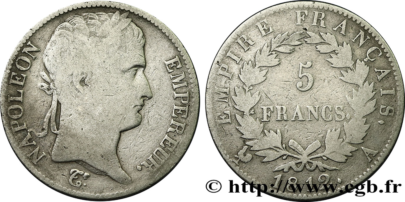 5 francs Napoléon Empereur, Empire français 1812 Paris F.307/41 TB20 