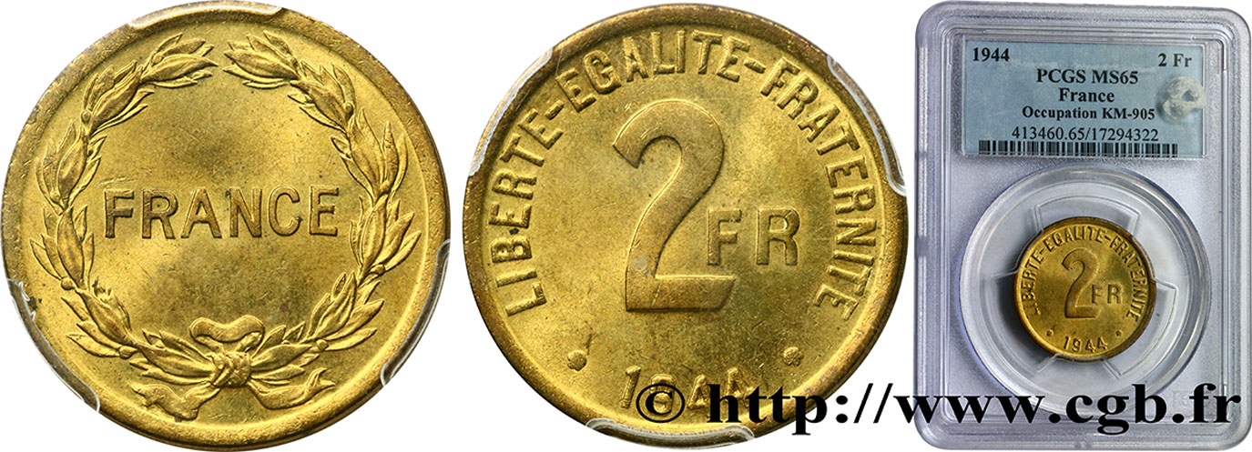 2 francs France 1944  F.271/1 FDC65 PCGS