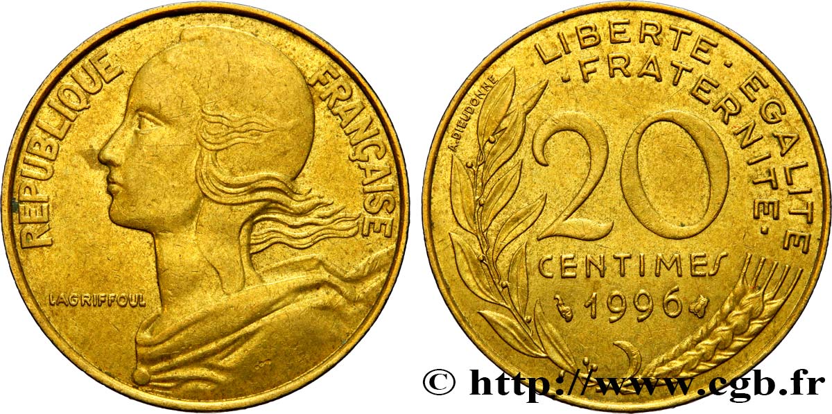 20 centimes Marianne, frappe médaille 1996 Pessac F.156/40 var. MBC45 