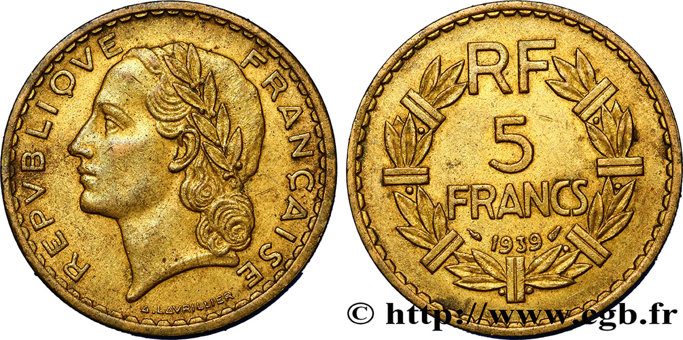 5 francs Lavrillier, bronze-aluminium 1939  F.337/3 XF48 