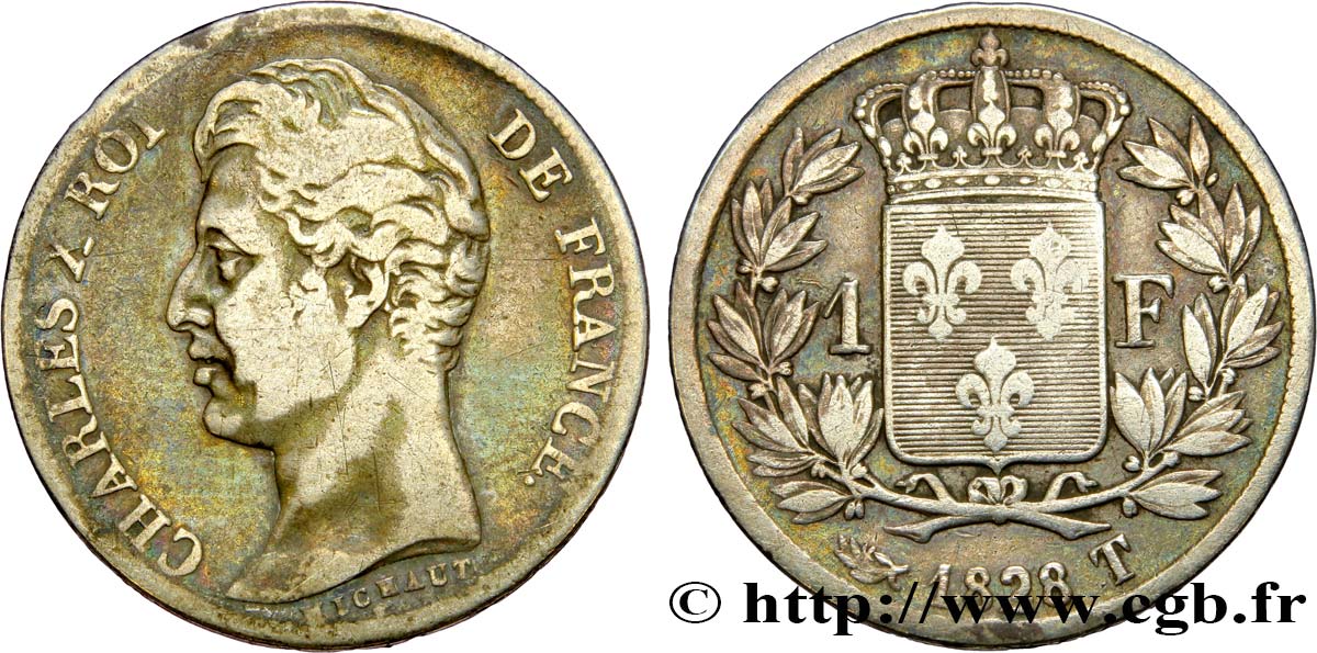 1 franc Charles X, matrice du revers à cinq feuilles 1828 Nantes F.207/47 S30 