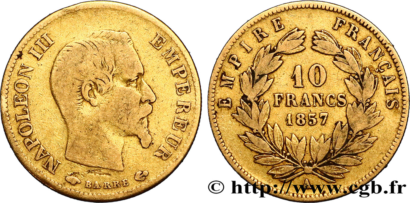 10 francs or Napoléon III, tête nue 1857 Paris F.506/4 MB25 