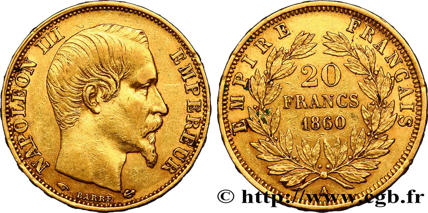 20 francs or Napoléon III, tête nue 1860 Paris F.531/18 XF42 