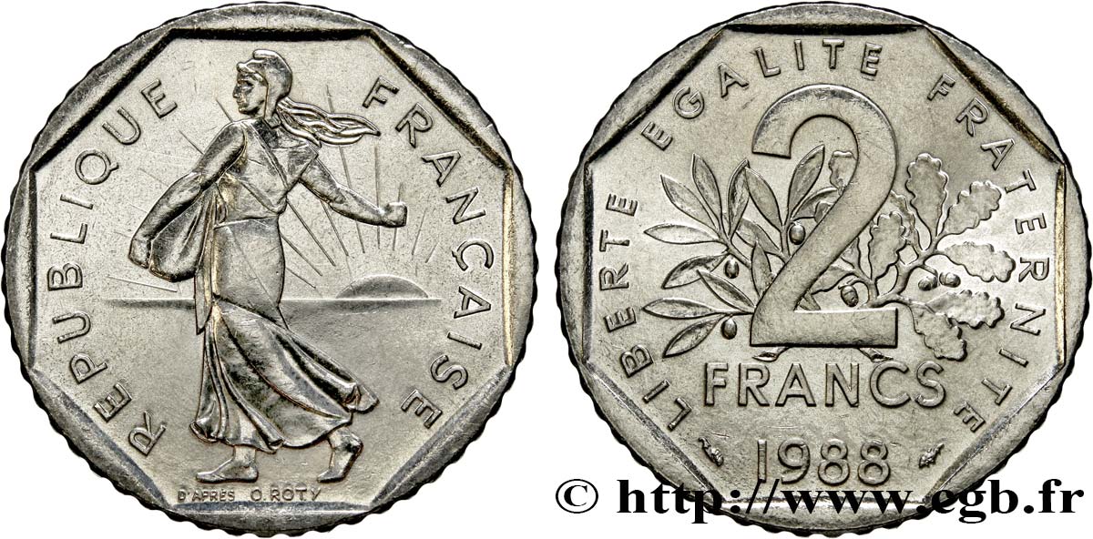 2 francs Semeuse, nickel 1988 Pessac F.272/12 SUP62 