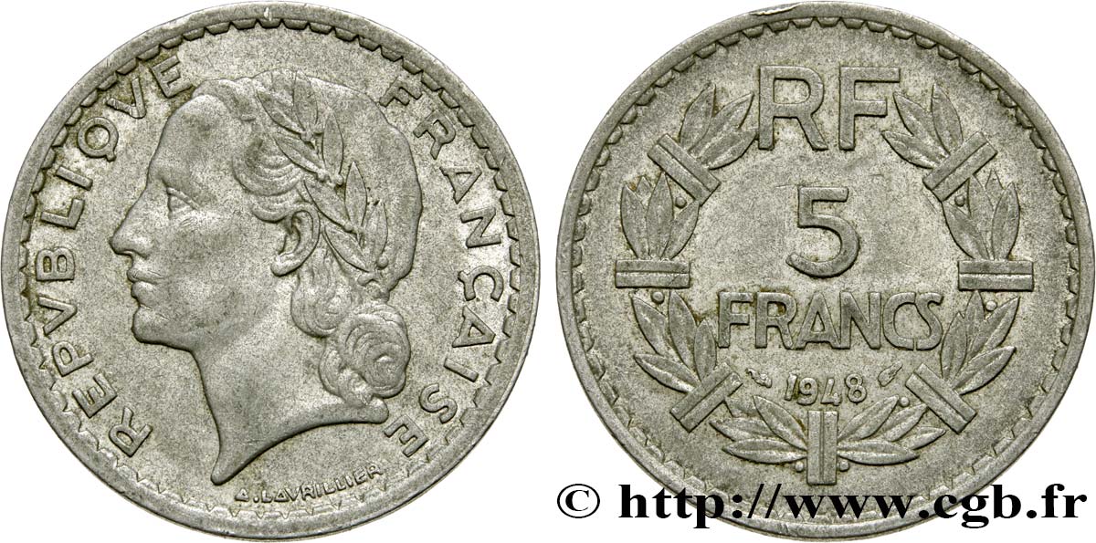5 francs Lavrillier, aluminium, 9 fermé 1948  F.339/14 TTB42 
