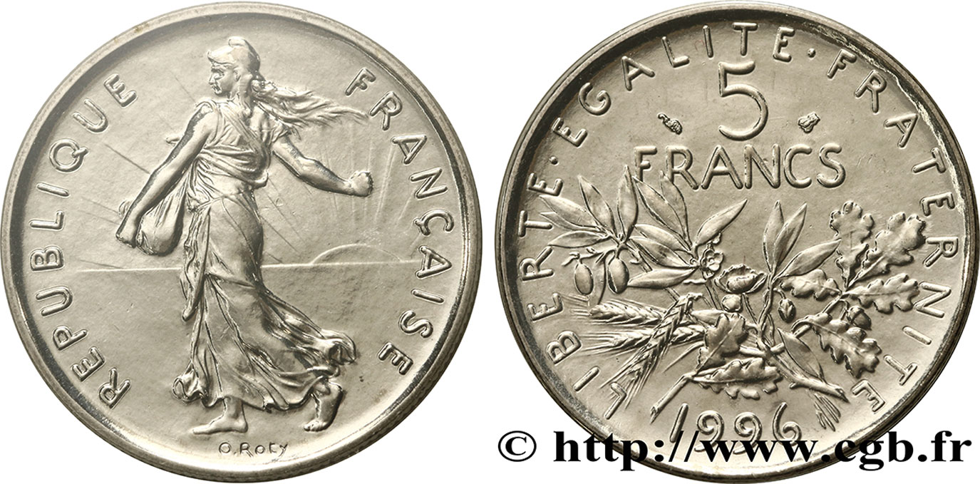 5 francs Semeuse, nickel 1996 Pessac F.341/32 MS70 