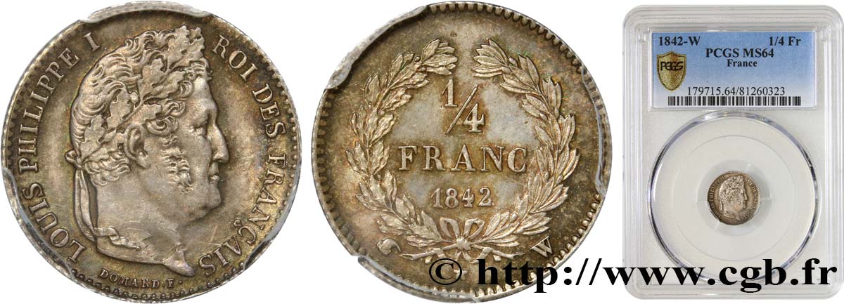 1/4 franc Louis-Philippe 1842 Lille F.166/92 fST64 PCGS