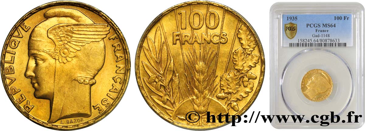 100 francs or, Bazor 1935 Paris F.554/6 SC64 PCGS