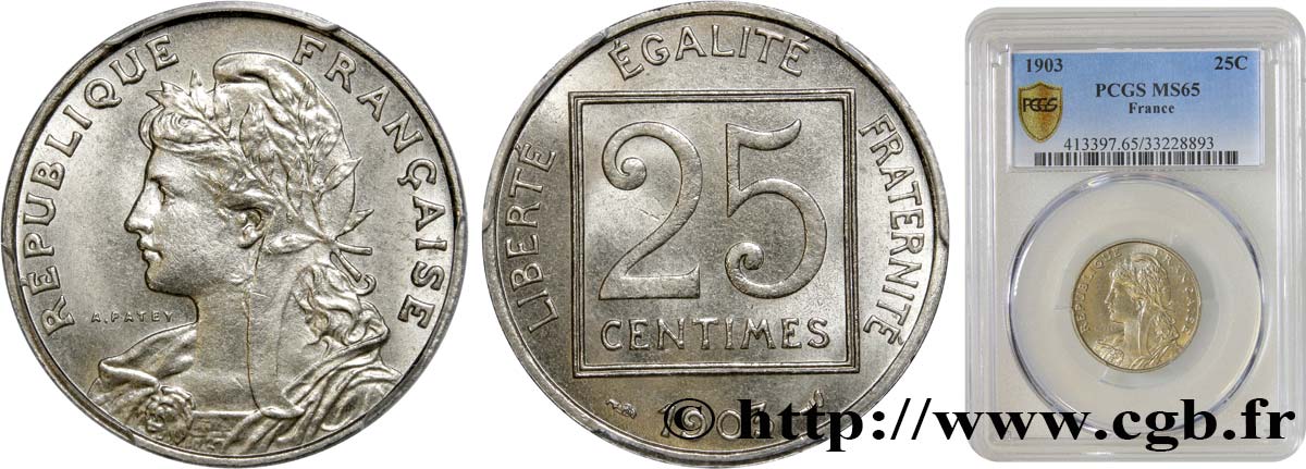 FRANCE - KM 856 - 25 CENTIMES 1904 - 2nd TYPE PATEY