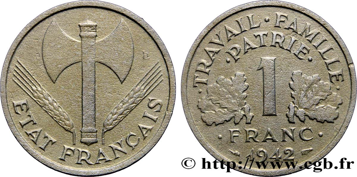 1 franc Francisque, légère 1942 Paris F.223/2 S 