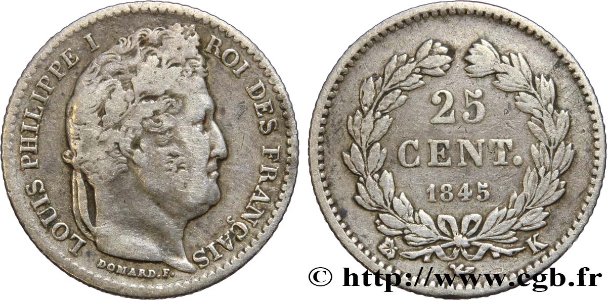 25 centimes Louis-Philippe 1845 Bordeaux F.167/3 VF25 