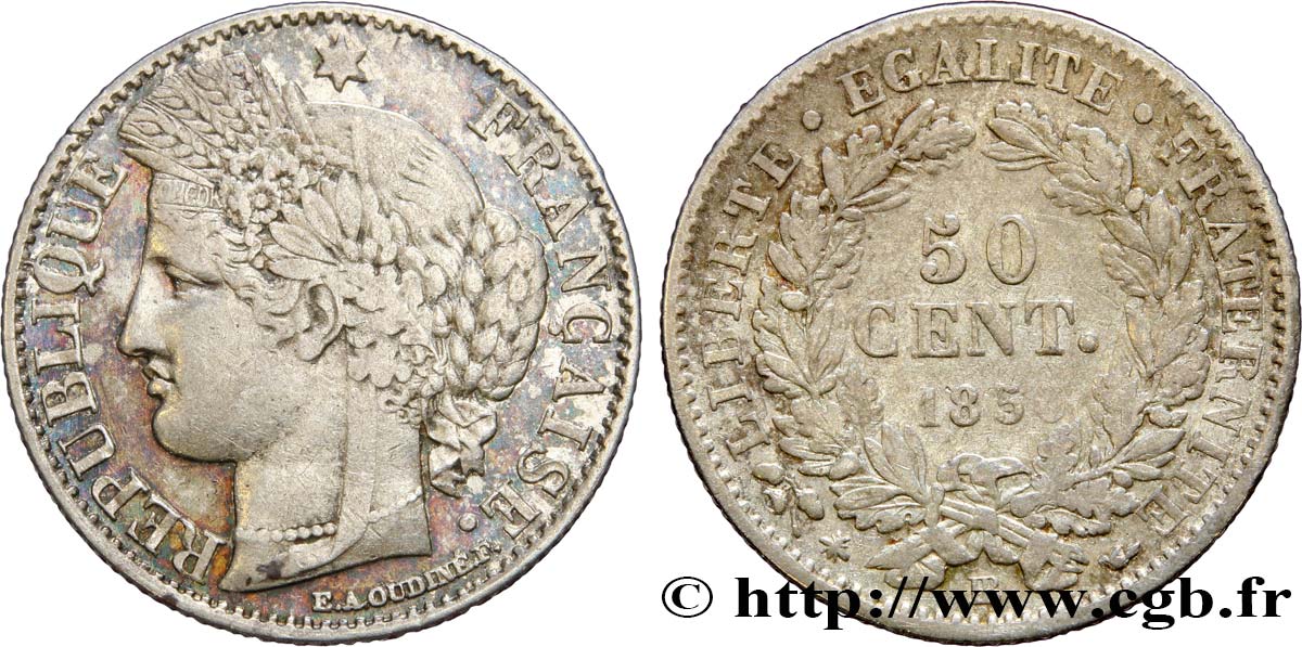 50 centimes Cérès, IIe République 1850 Strasbourg F.184/3 MBC42 