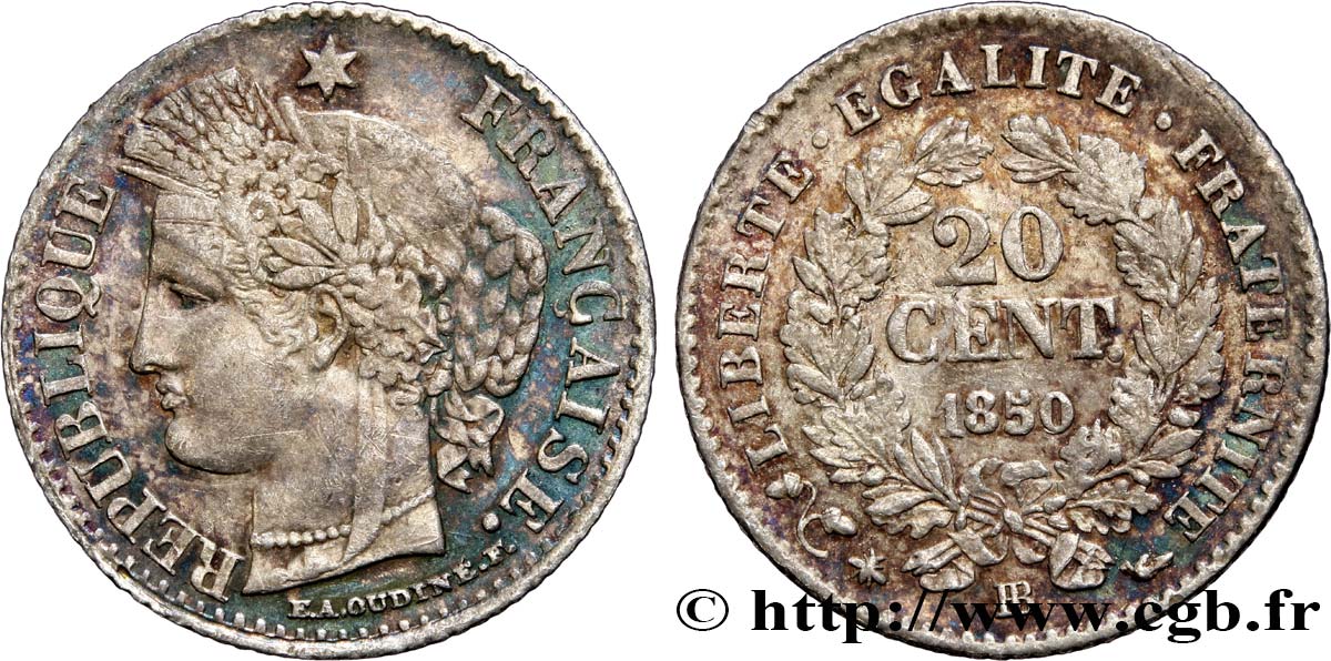 20 centimes Cérès, IIe République 1850 Strasbourg F.146/4 BB45 