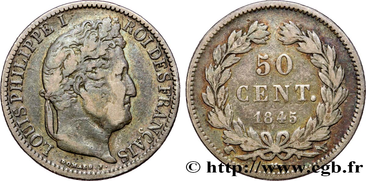 50 centimes Louis-Philippe 1845 Lille F.183/6 MB25 