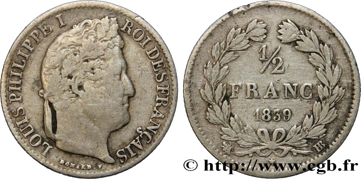 1/2 franc Louis-Philippe 1839 Strasbourg F.182/80 TB20 