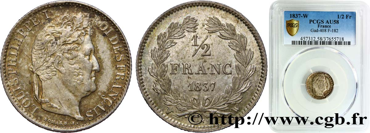 1/2 franc Louis-Philippe 1837 Lille F.182/72 SUP58 PCGS