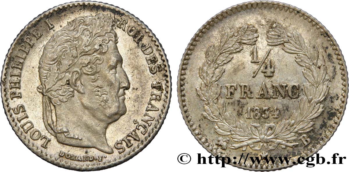 1/4 franc Louis-Philippe 1834 Rouen F.166/38 TTB52 