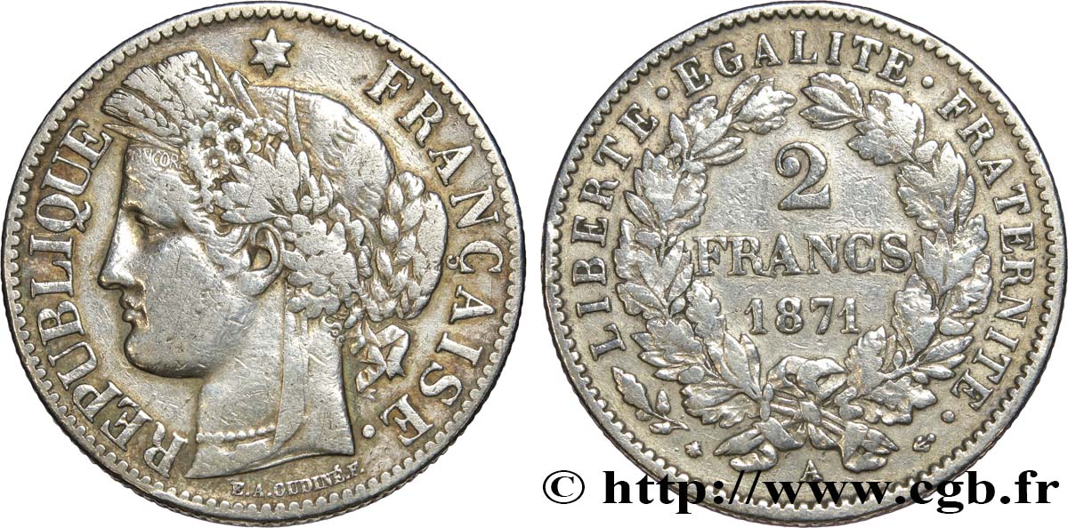 2 francs Cérès, avec légende 1871 Paris F.265/3 VF25 