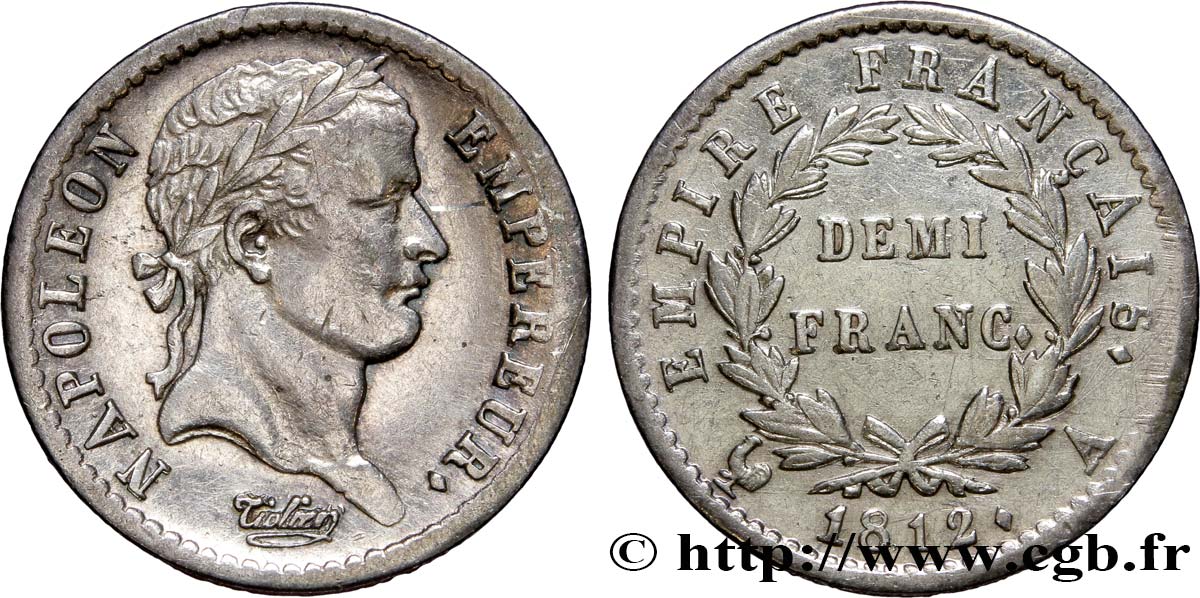 Demi-franc Napoléon Ier tête laurée, Empire français 1812 Paris F.178/35 TTB45 