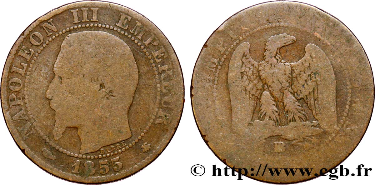 Cinq centimes Napoléon III, tête nue 1855 Marseille F.116/20 B8 