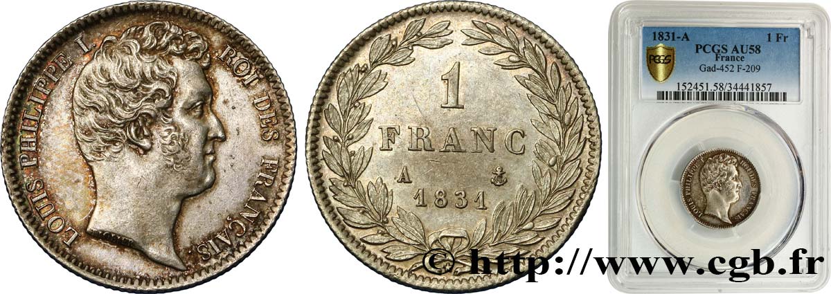 1 franc Louis-Philippe, tête nue 1831 Paris F.209/1 SUP58 PCGS