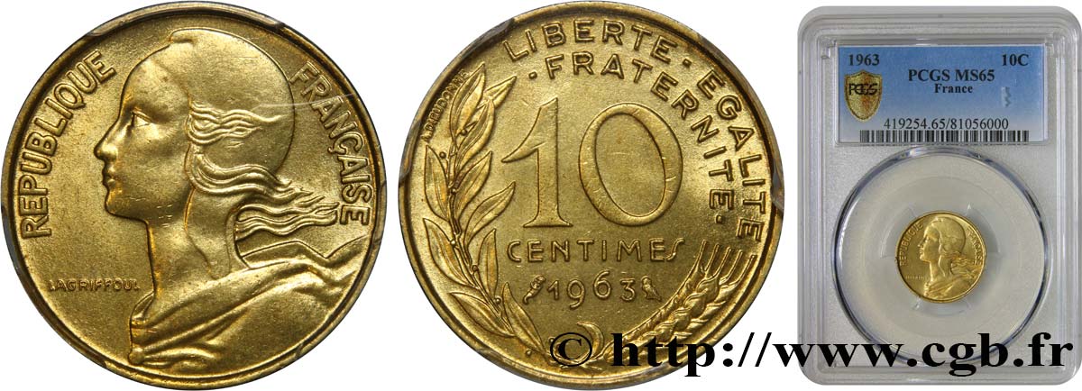 10 centimes Marianne 1963 Paris F.144/3 ST65 PCGS