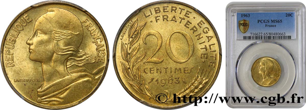 20 centimes Marianne 1963 Paris F.156/3 FDC65 PCGS