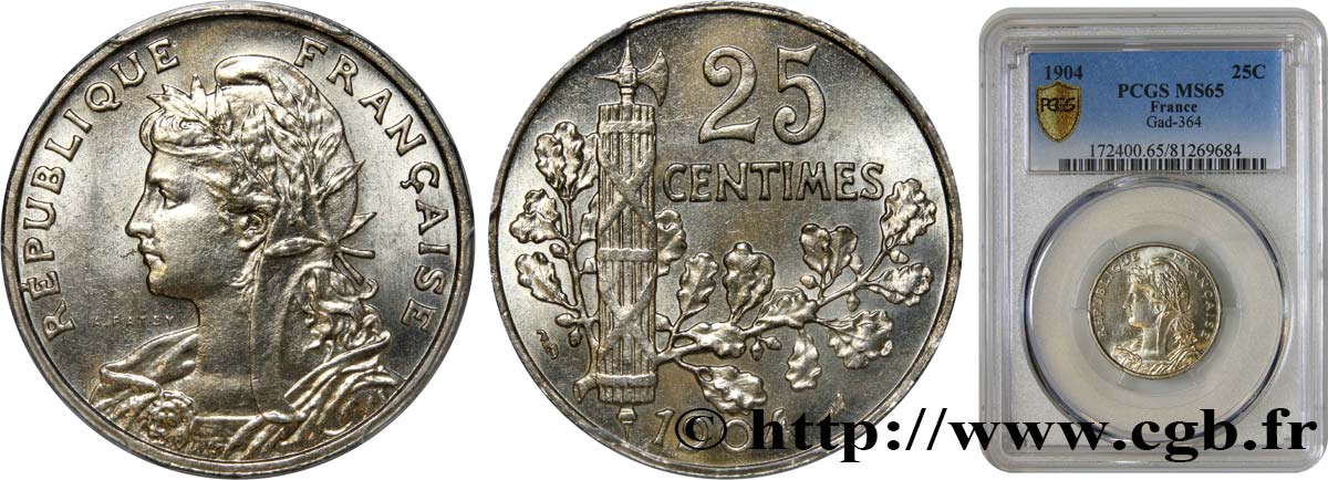 25 centimes Patey, 2e type 1904  F.169/2 MS65 PCGS