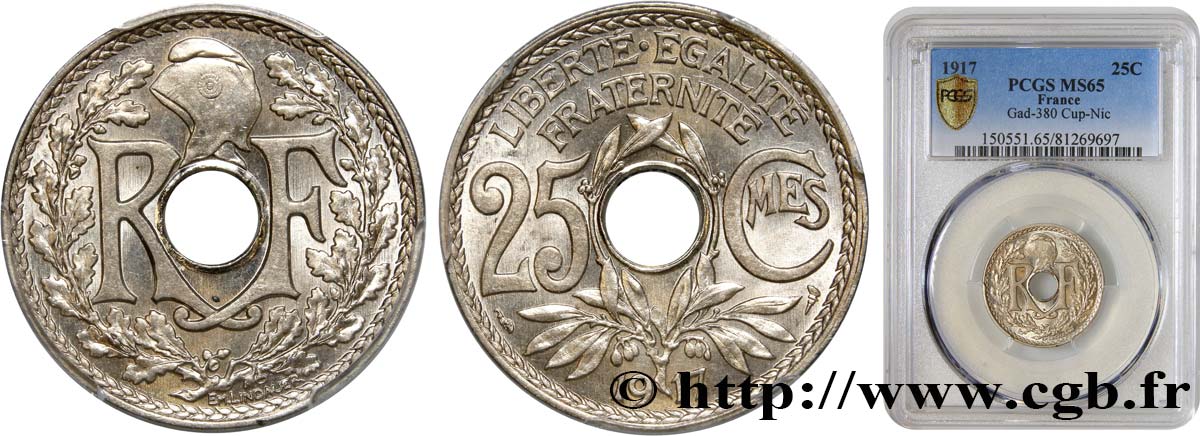 25 centimes Lindauer 1917  F.171/1 ST65 PCGS