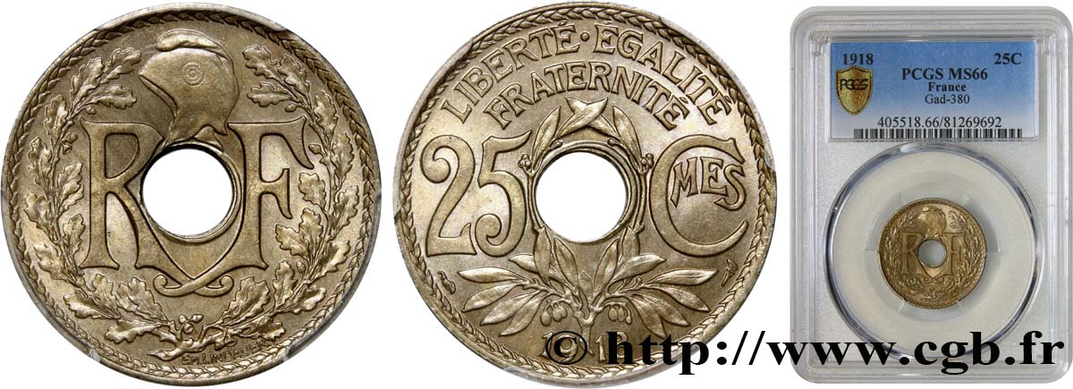 25 centimes Lindauer 1918  F.171/2 FDC66 PCGS