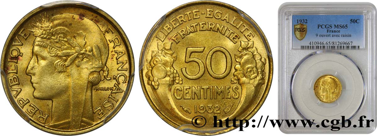 50 centimes Morlon 1932  F.192/7 ST65 PCGS