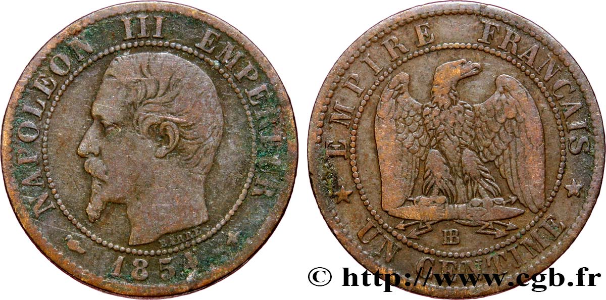 Un centime Napoléon III, tête nue 1854 Strasbourg F.102/11 S35 