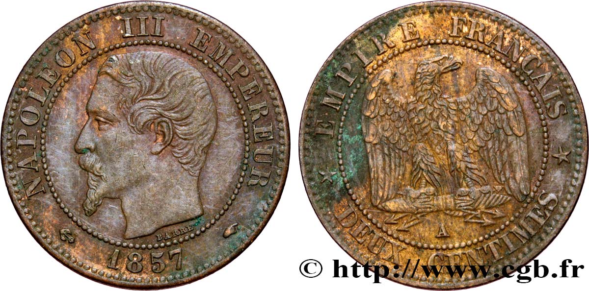 Deux centimes Napoléon III, tête nue 1857 Paris F.107/44 AU 