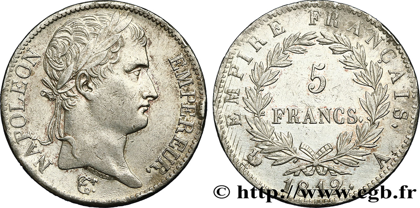 5 francs Napoléon Empereur, Empire français 1812 Paris F.307/41 AU52 