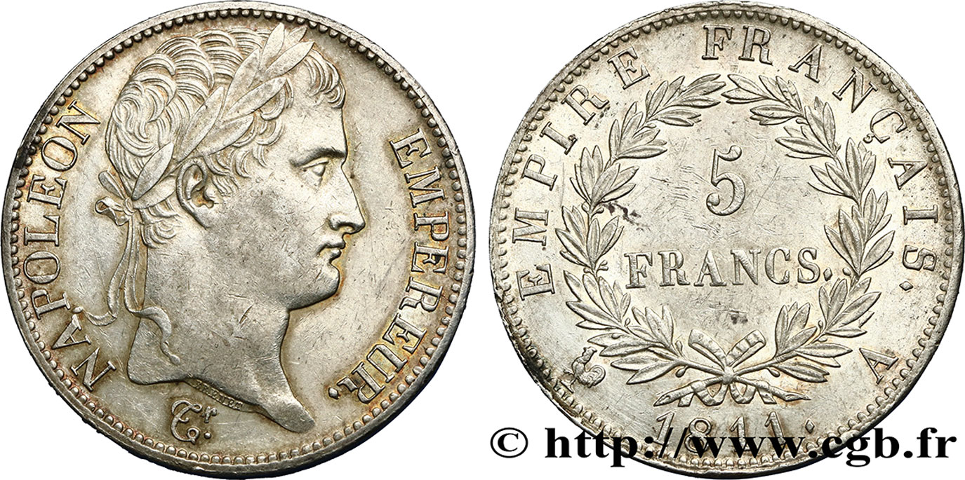 5 francs Napoléon Empereur, Empire français 1811 Paris F.307/27 AU55 