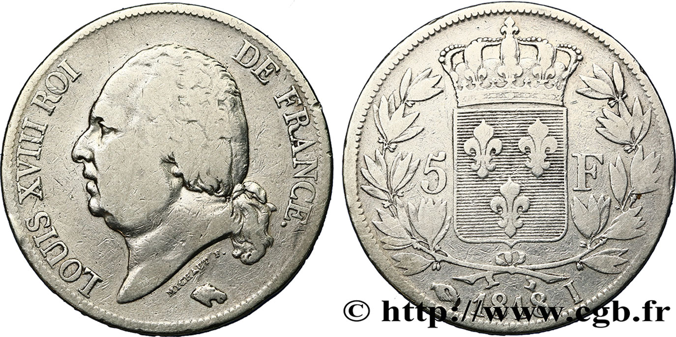 5 francs Louis XVIII, tête nue 1818 Limoges F.309/32 B12 
