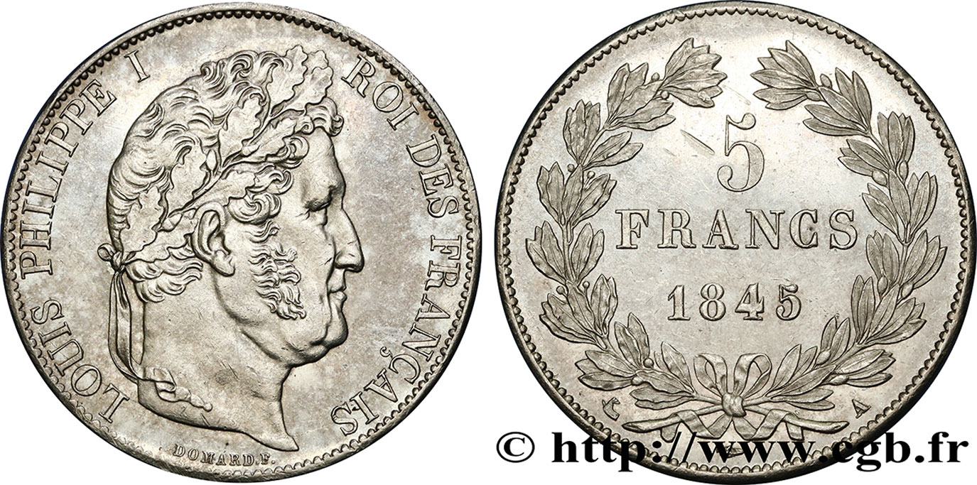 5 francs IIIe type Domard 1845 Paris F.325/6 VZ61 
