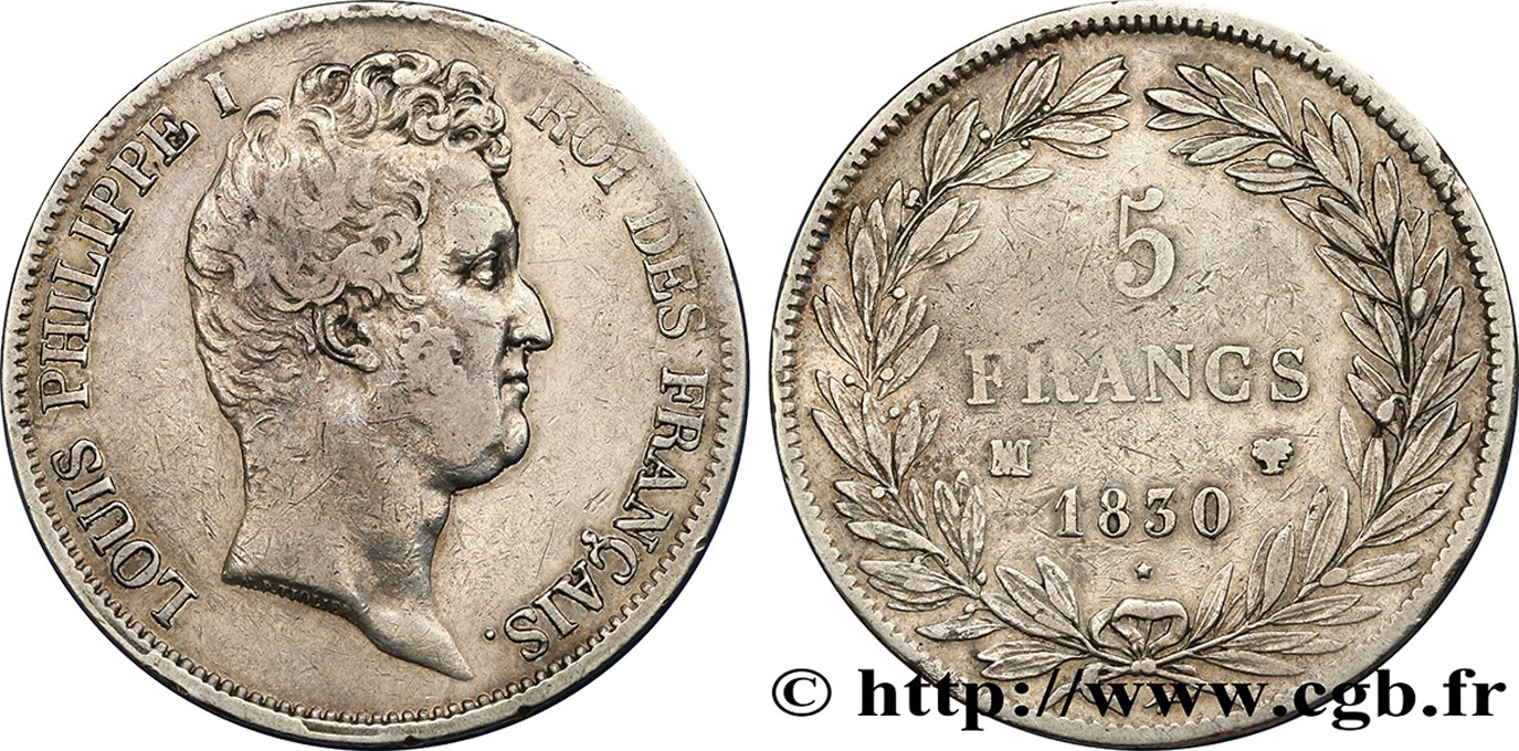 5 francs type Tiolier avec le I, tranche en creux 1830 Marseille F.315/10 BC35 