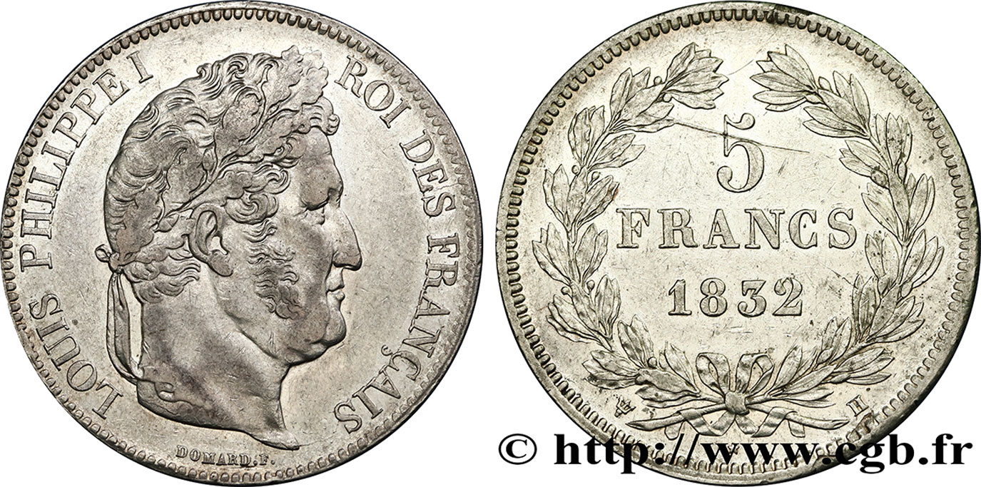 5 francs IIe type Domard 1832 La Rochelle F.324/5 TTB50 